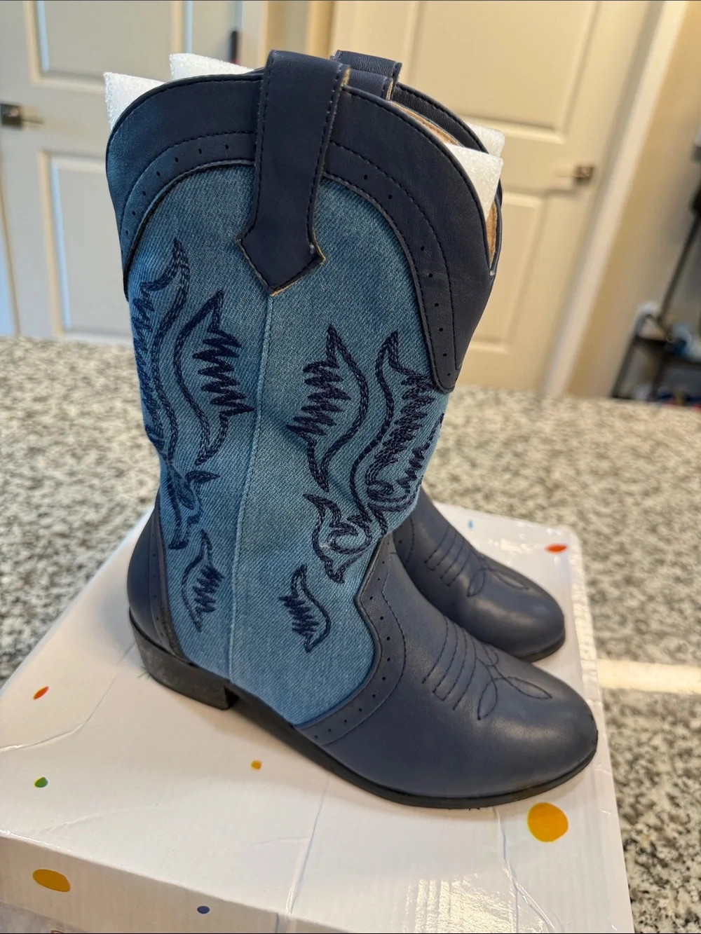 Classic Navy Western Ankle Booties with Embroidered Detail